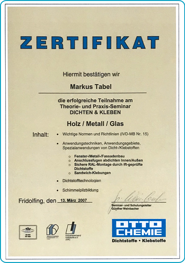 tabema-klebstoffe-dichtstoffe-zertifikat-otto-chemie-dichten-und-kleben-markus-tabel